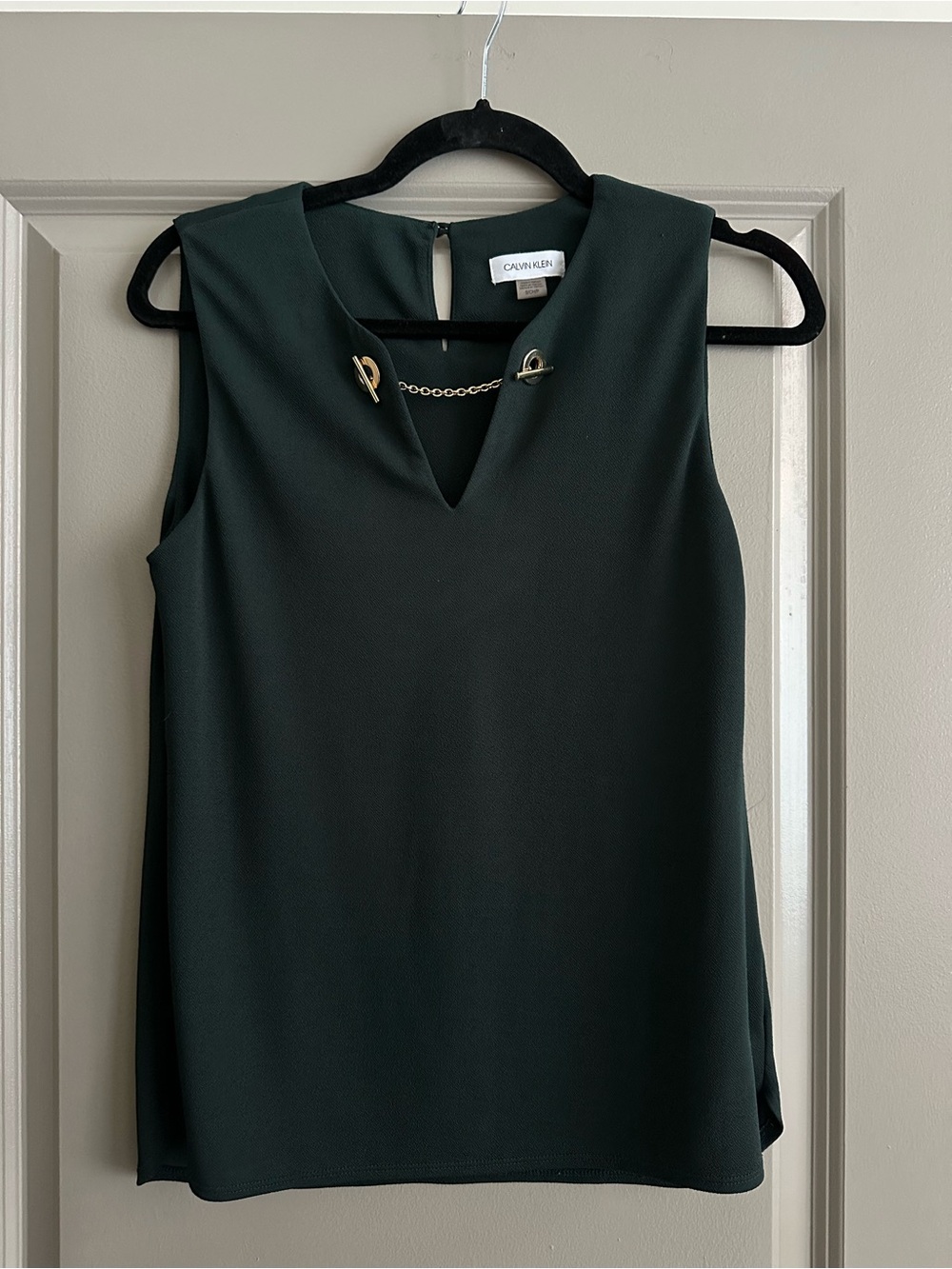 Calvin Klein Dark Green Sleeveless Chain-Accent Top